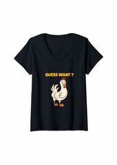 Womens Funny Guess What? Chicken Butt! Farm Chicken Art Sketch Joke V-Neck T-Shirt
