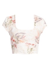 GUESS Amina Linen Crop Top in Ivory/Pink at Nordstrom