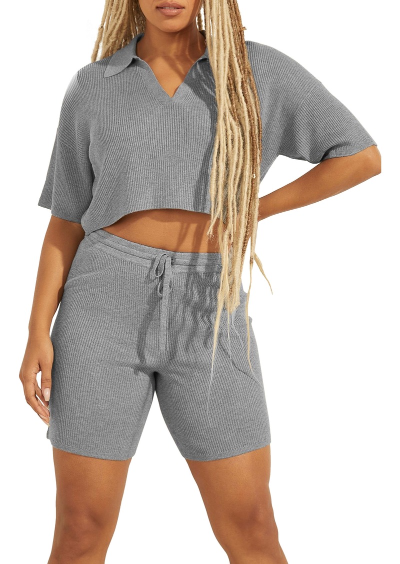 GUESS Charli Crop Polo in Charcoal at Nordstrom