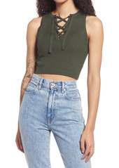GUESS Crop Lace-Up Tank in Green at Nordstrom