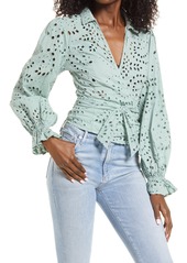 GUESS Kamy Eyelet Wrap Blouse in Minty Mist Multi at Nordstrom