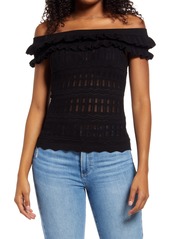 GUESS Nola Off the Shoulder Pointelle Sweater in Black at Nordstrom