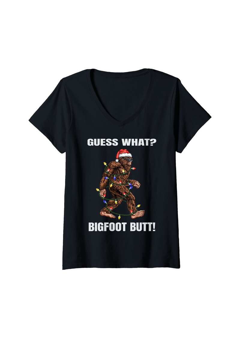 Womens Guess What Bigfoot Butt Funny Christmas V-Neck T-Shirt