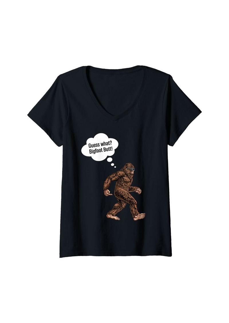 Womens Guess What Bigfoot Butt Funny Sasquatch Chicken V-Neck T-Shirt