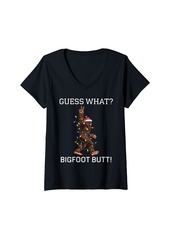 Womens Guess What Bigfoot Butt Funny Sasquatch Christmas V-Neck T-Shirt