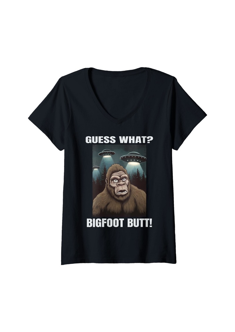 Womens Guess What Bigfoot Butt Funny Sasquatch V-Neck T-Shirt