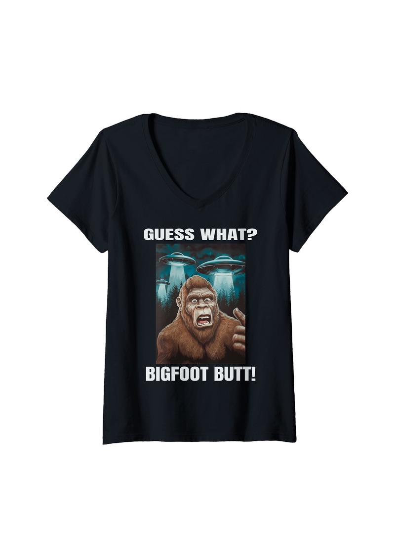 Womens Guess What Bigfoot Butt Funny Sasquatch V-Neck T-Shirt