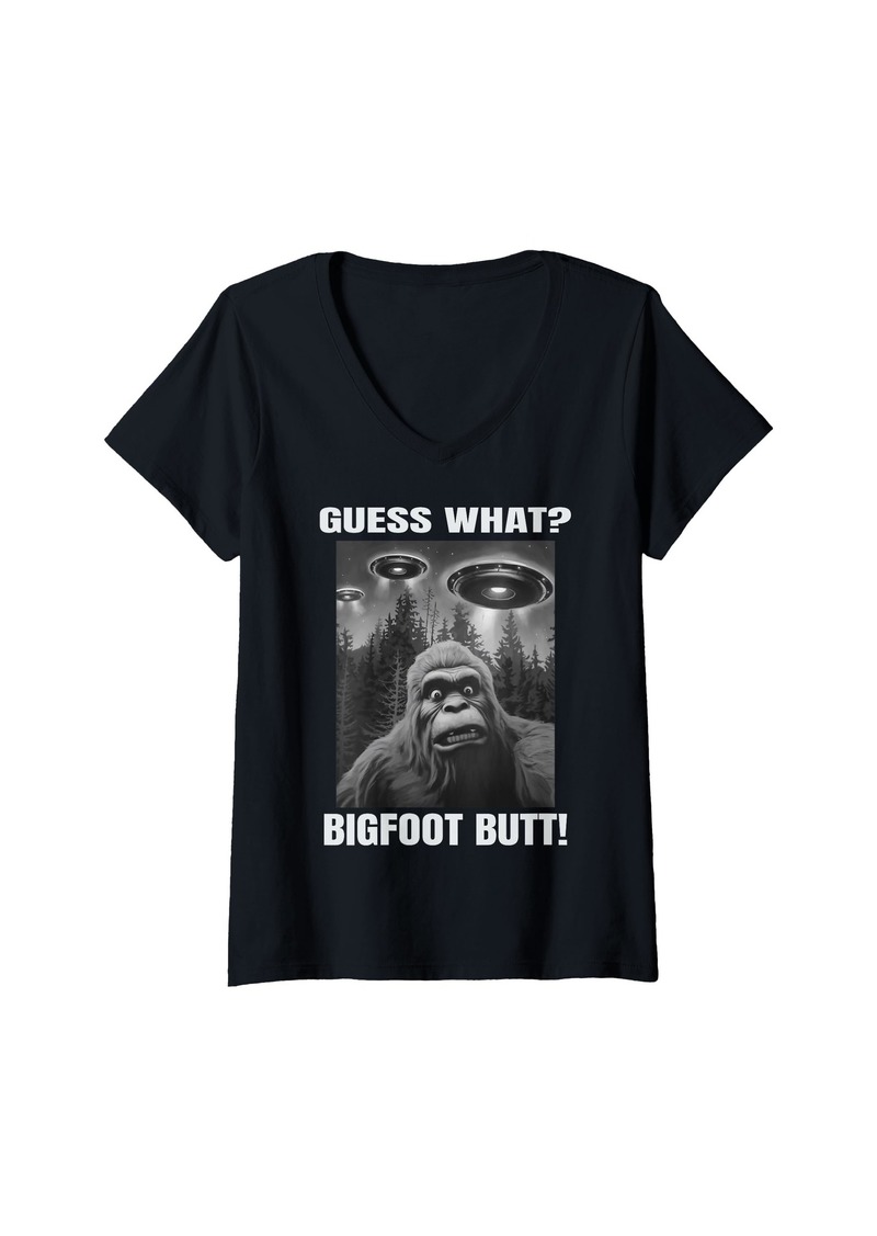 Womens Guess What Bigfoot Butt Funny Sasquatch V-Neck T-Shirt