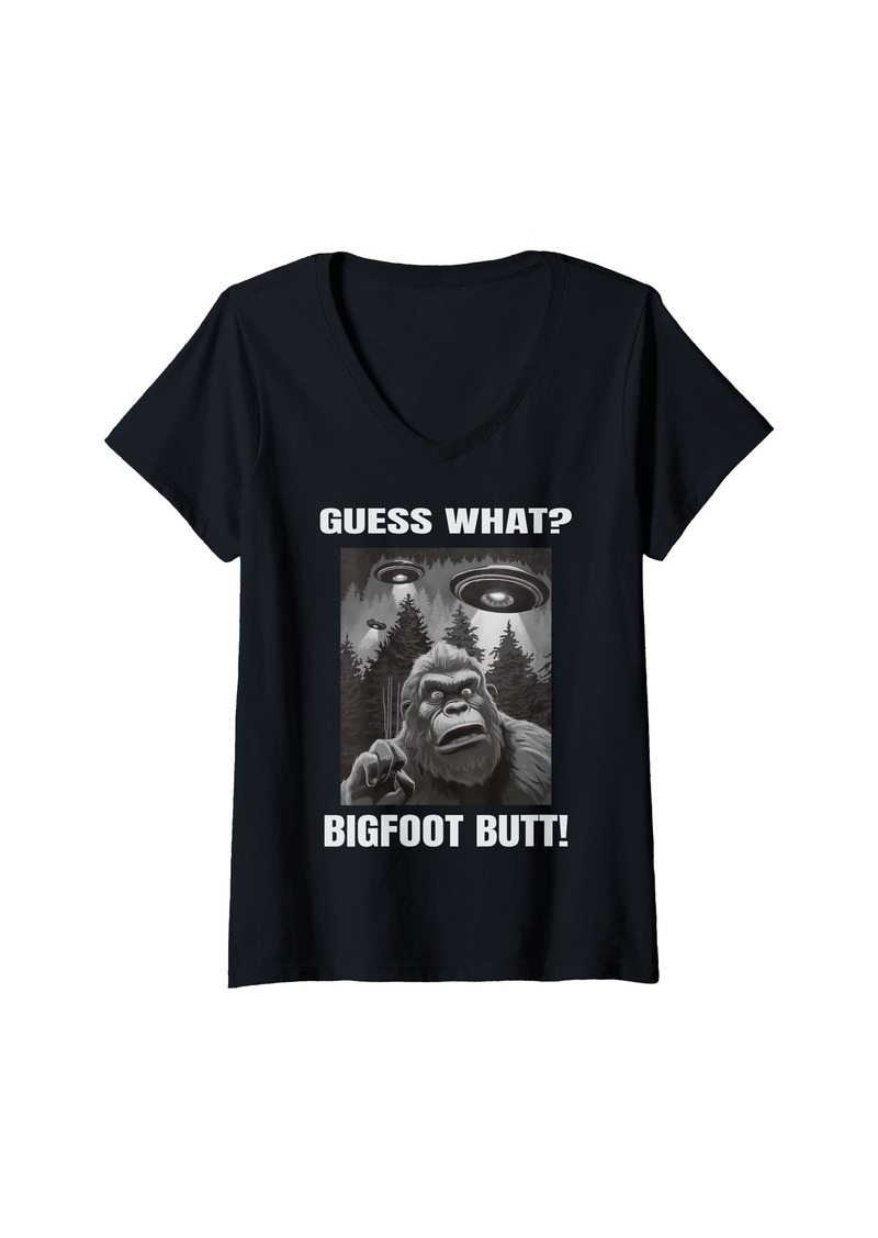 Womens Guess What Bigfoot Butt Funny Sasquatch V-Neck T-Shirt