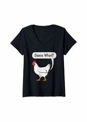 Womens Guess What? Chicken Butt Cute and Funny Chicken Graphic V-Neck T-Shirt