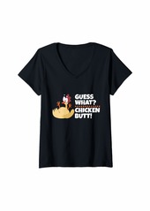 Womens Guess What? Chicken Butt Funny Family Matching Present V-Neck T-Shirt