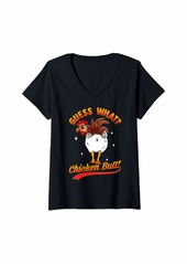 Womens GUESS WHAT? CHICKEN BUTT! Funny Kids Joke V-Neck T-Shirt