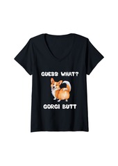 Womens Guess What Corgi Butt Funny Corgi Dog Lovers V-Neck T-Shirt