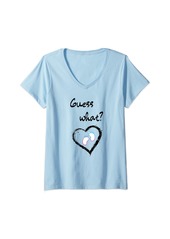 Womens Guess What Cute Pregnancy Announcement Baby Footprint Heart V-Neck T-Shirt