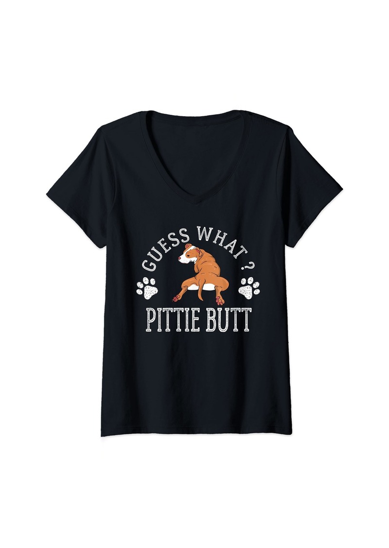 Womens Guess What Pittie Butt Funny Vintage Dog Lover Pitbull V-Neck T-Shirt