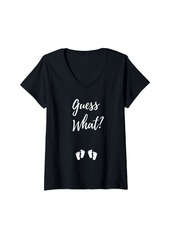 Womens Guess What? Pregnancy Announcement Expecting Mom Twins Baby V-Neck T-Shirt
