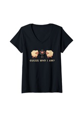 Womens Guess Who I Am? Sheep Funny Animal Farm Farmer Retro V-Neck T-Shirt