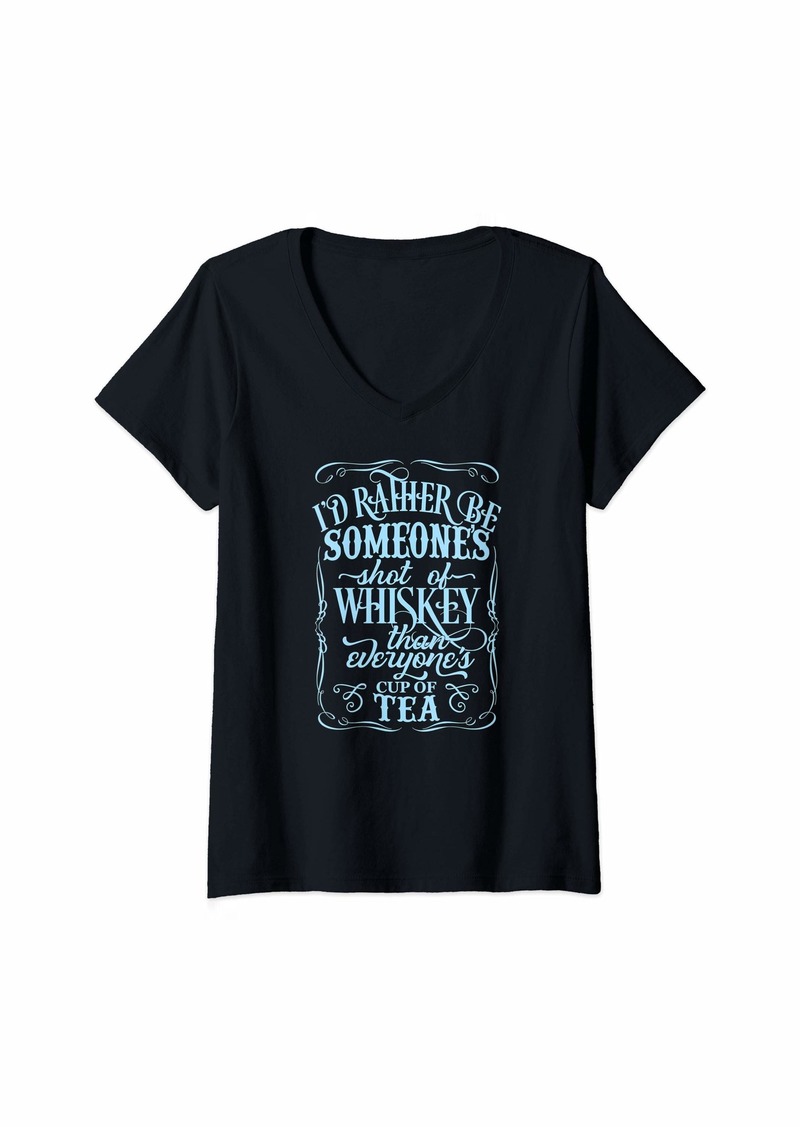 GUESS Womens Rather Be Someone Shot Of Whiskey Than Everyones Cup Of Tea V-Neck T-Shirt
