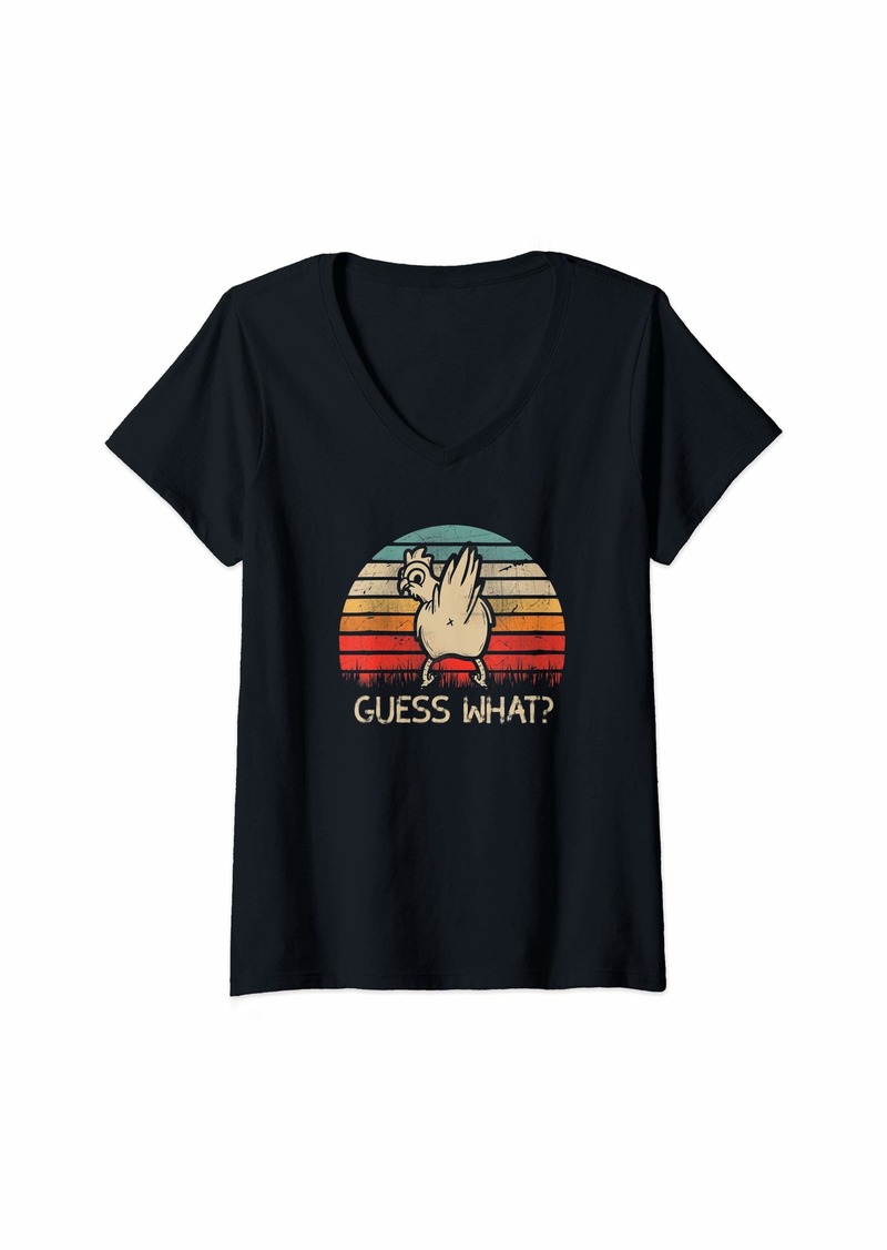 Womens Retro Vintage Guess What Chicken Butt Funny V-Neck T-Shirt
