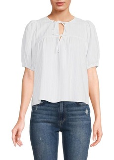 Habitual Jeans Cotton Striped Puff Sleeve Tie Top