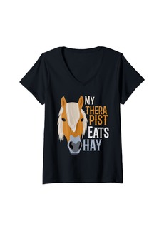Womens My Therapist eats Hay - Haflinger Horse V-Neck T-Shirt