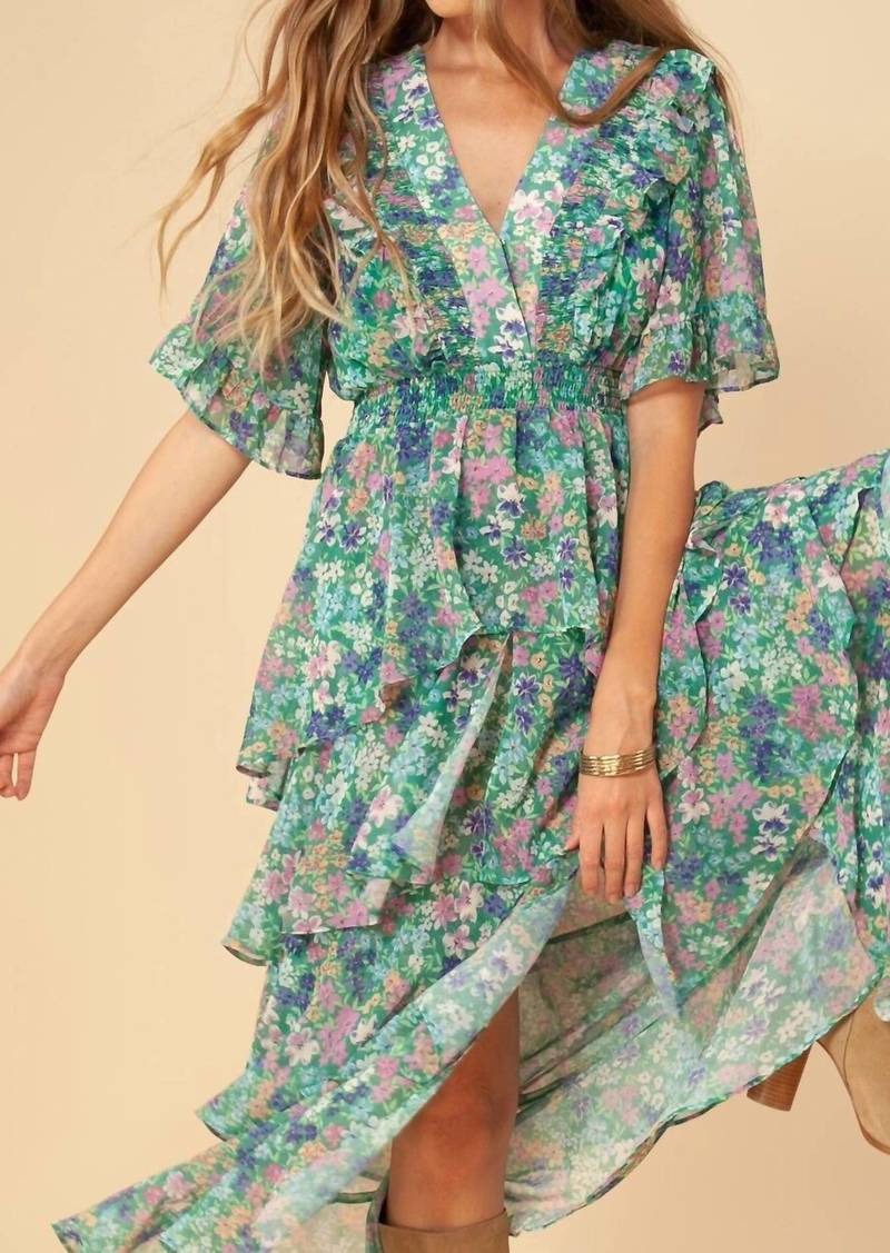 Hale Bob Natasha Tiered Chiffon Dress In Green