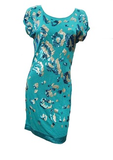 Hale Bob Short Sleeve Dress With Sequins in Teal