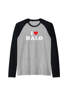 Halo First Name Gift I Love Halo Heart Halo Raglan Baseball Tee