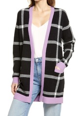 Halogen® Check Open Front Long Cardigan