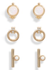 Halogen® Set of 3 Opal, Crystal & Mother-of-Pearl Stud Earrings