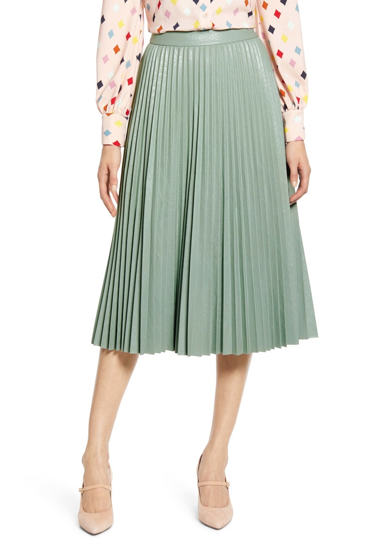 Halogen® x Atlantic-Pacific Pleated Croc Faux Leather Midi Skirt (Nordstrom Exclusive)