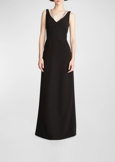 Halston Alivia Stretch Crepe Crystal-Strap Gown