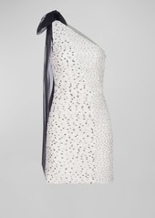 Halston Analise One-Shoulder Polka-Dot Mini Dress