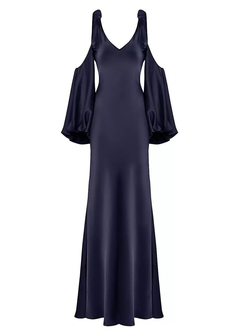 Halston Binnie Satin Balloon-Sleeve Gown