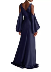 Halston Binnie Satin Balloon-Sleeve Gown