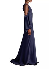 Halston Binnie Satin Balloon-Sleeve Gown