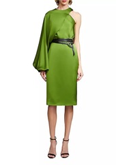 Halston Christa Satin Belted Midi-Dress