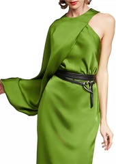 Halston Christa Satin Belted Midi-Dress