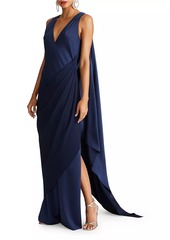 Halston Cyra Draped Satin Cape Gown