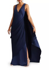 Halston Cyra Draped Satin Cape Gown