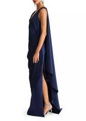 Halston Cyra Draped Satin Cape Gown