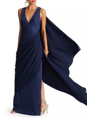 Halston Cyra Draped Satin Cape Gown