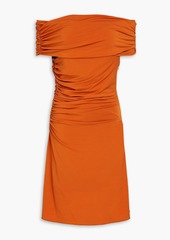 Halston - Aliana off-the-shoulder ruched jersey mini dress - Orange - US 6