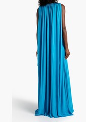 Halston - Ashley cape-effect gathered jersey gown - Blue - US 6
