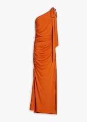 Halston - Audrie one-shoulder ruched stretch-jersey gown - Orange - US 8