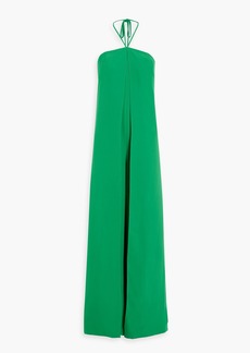 Halston - Aya layered stretch-crepe halterneck jumpsuit - Green - US 0