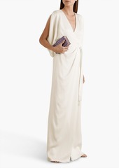 Halston - Draped satin-crepe wrap gown - White - US 0