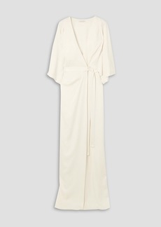 Halston - Draped satin-crepe wrap gown - White - US 0