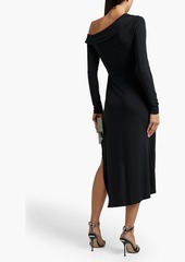 Halston - Eden one-shoulder wrap-effect stretch-jersey dress - Black - US 8