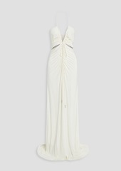 Halston - Grace ruched stretch-jersey halterneck gown - White - US 10